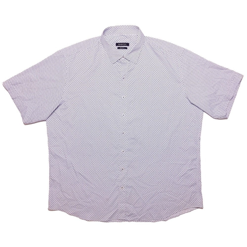 BUGATCHI Short Sleeve Performance Shirt Nylon Blue White Dots Men's XL